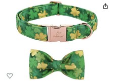 St Patrick's Day Dog Collar with Lucky Clover Shamrock Bowtie Size Small  NWT