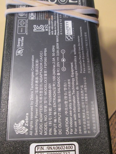 Genuine Zebra FSP060-RPBA FSP060 RPBA AC Adapter FSP060-RPBA P1028888-001 & Cord - Picture 2 of 3