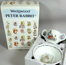 Wedgwood Peter Rabbit Mug Bowl Set 2pc 2 Handled Cup Cereal Oatmeal Adult Sz New