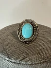 VINTAGE LARGE Oval NATIVE AMERICAN STERLING TURQUOISE RING SIZE 6  Silver