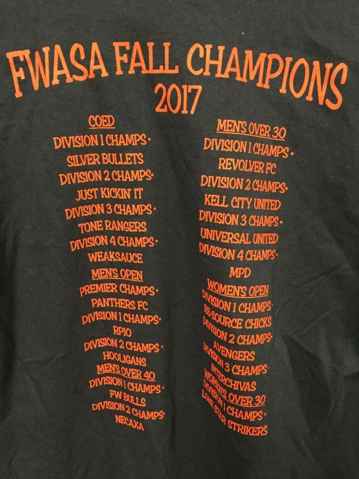 ALTRA Maglietta Fort Worth Texas Adult Soccer 2017 Fall Champions LS