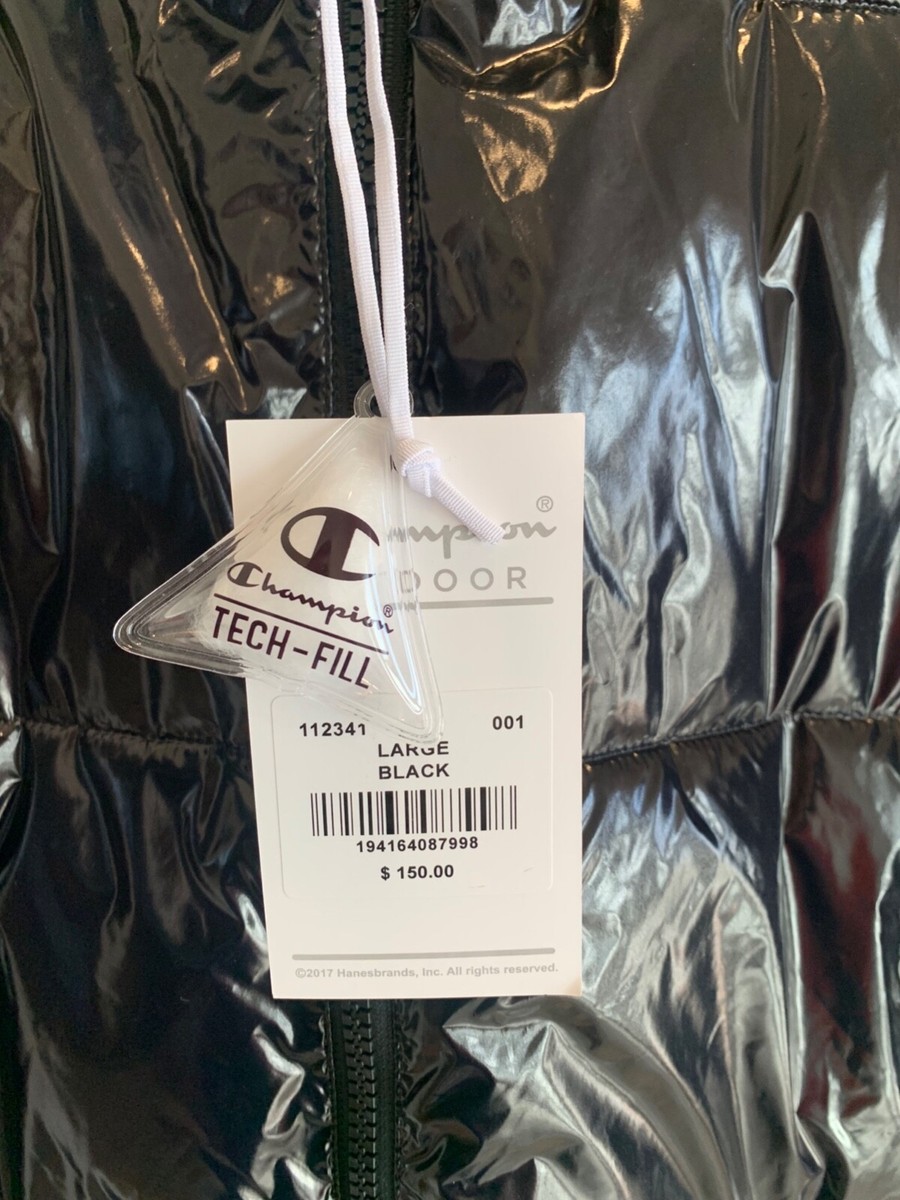 Champion Metallic Black Puffer Jacket Women's Large Outdoor Tech