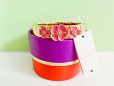 Kate Spade New York Pink Enamel Flutter Floral Hinge Bangle in Gold Bracelet New