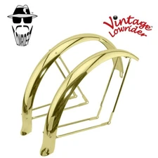 VINTAGE LOWRIDER 26" FLARED ADJUSTABLE DUCK-TAIL GOLD BICYCLE FENDER SET.