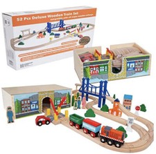 Toys 52 Pcs Deluxe Wooden Train Set with Dual-use Storage Box/Tunnel