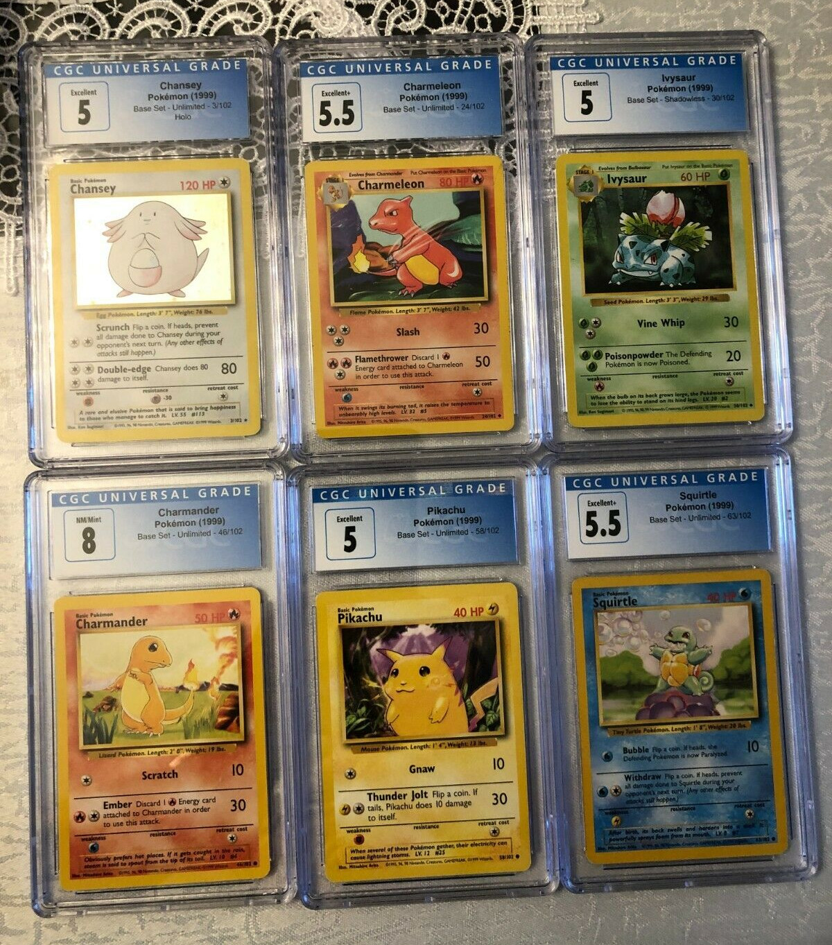 1999 Base Set Unlimited Shadowless Holo CGC 3/102 24/102 30/102 46/102 58/102 63