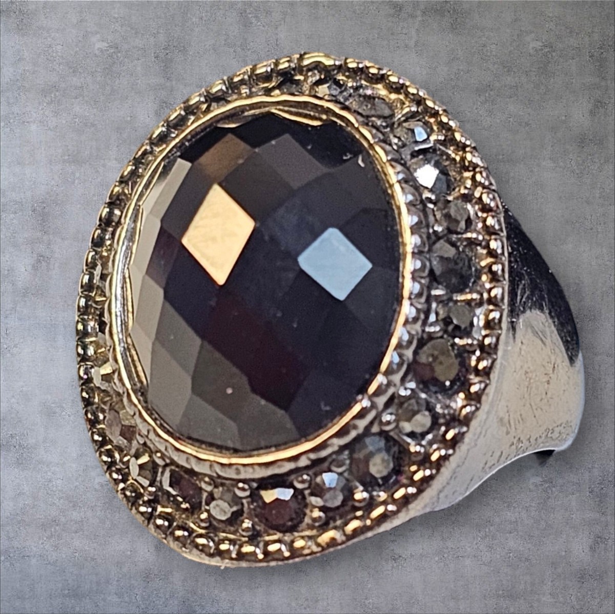 アクセサリー ONYX PYLITE MIX LIMITED 2015 RING Vintage Signed Premier Designs Onyx Silver Crystal Black Glass