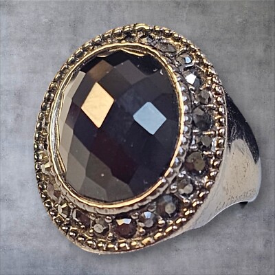 Vintage Signed Premier Designs Onyx Silver Crystal Black Glass