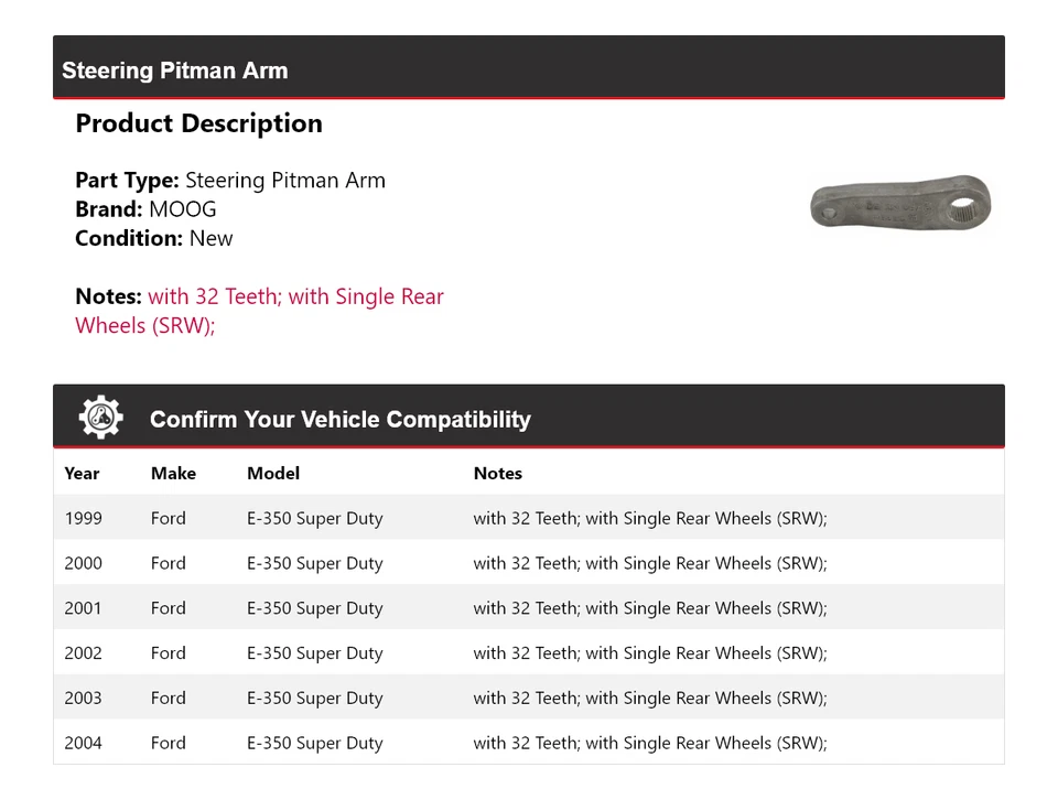 For 1999-2004 Ford E-350 Super Duty Steering Pitman Arm MOOG 1999 2000 2001 2002 - Image 2 of 4