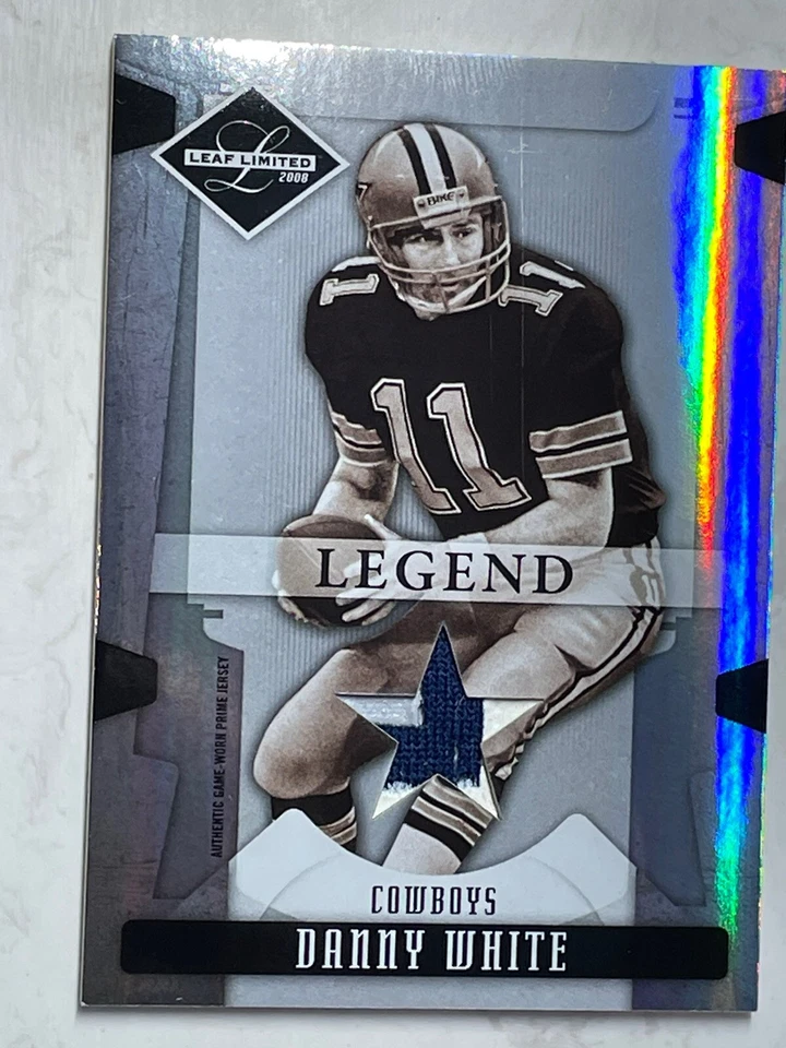 2008 LEAF LIMITED LEGEND DANNY WHITE GAME USED 3 COLOR PATCH 10/10 SP LOGO - Image 3 of 4