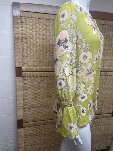 Etcetera Moth Green Sheer Floral 100% Silk Pullover Tunic Blouse Sz 4 - Picture 3 of 7