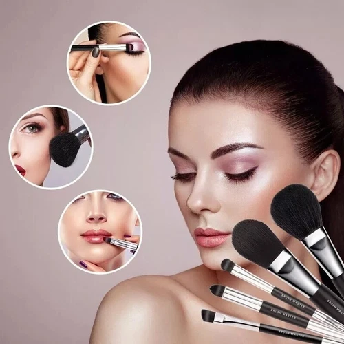 Black Double ended Makeup Brush Set - Portable Fashion Essential -5-piece Set- - Picture 5 of 6