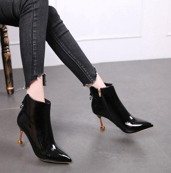 Bloque De Mujer Taco Alto Puntera Puntiaguda Retro Real Cuero Con Cordones Media Caña Botas Zapatos Bloque De Mujer Taco Alto Puntera Puntiaguda Retro Media Real Cuero Con Cordones Media Retro Caña Botas Zapatos 0996ce