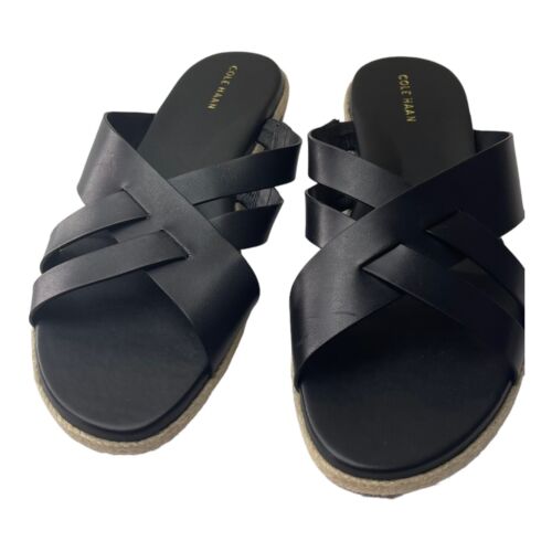 COLE HAAN Flornen's Black Leather Sandals Slides Womens Size 9 M