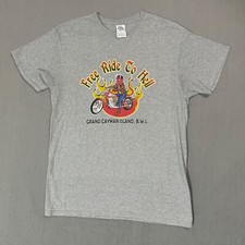 Free Ride To Hell Grand Cayman Islands Devil Motorcycle Vtg Y2K 3D T Shirt -M