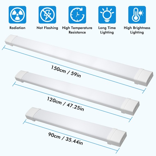 LED Batten Light Ceiling Tube Light IP65 5FT 4FT 3FT Strip Light 6000K -Linkable - Picture 4 of 15