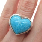 SX SALLY C Sterling Silver Vintage Real Tyrone Turquoise Heart Ring Size 6.25