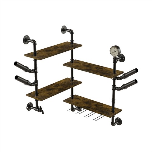 Estante de licor de pared para barra de pipa industrial estantes flotantes con soporte para copa de vino - Imagen 12 de 14