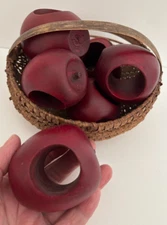 Set 6 Wooden RED APPLE NAPKIN RINGS 2 Size BASKET FILLER DECOR Display Farmhouse