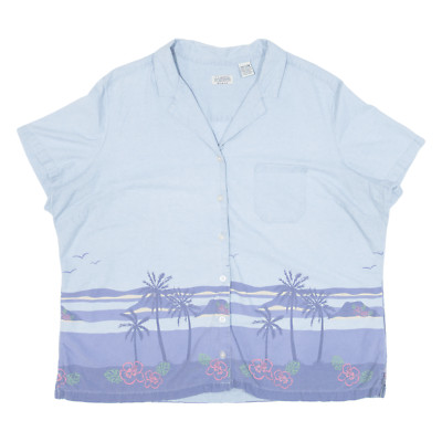 CLASSIC ELEMENTS Damen Hawaiihemd Blau 2XL Kurzarm Baumwolle Knopfleiste