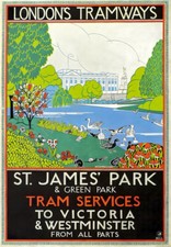 Vintage Poster St James Park & Green Park London Tramways Tram Art Print