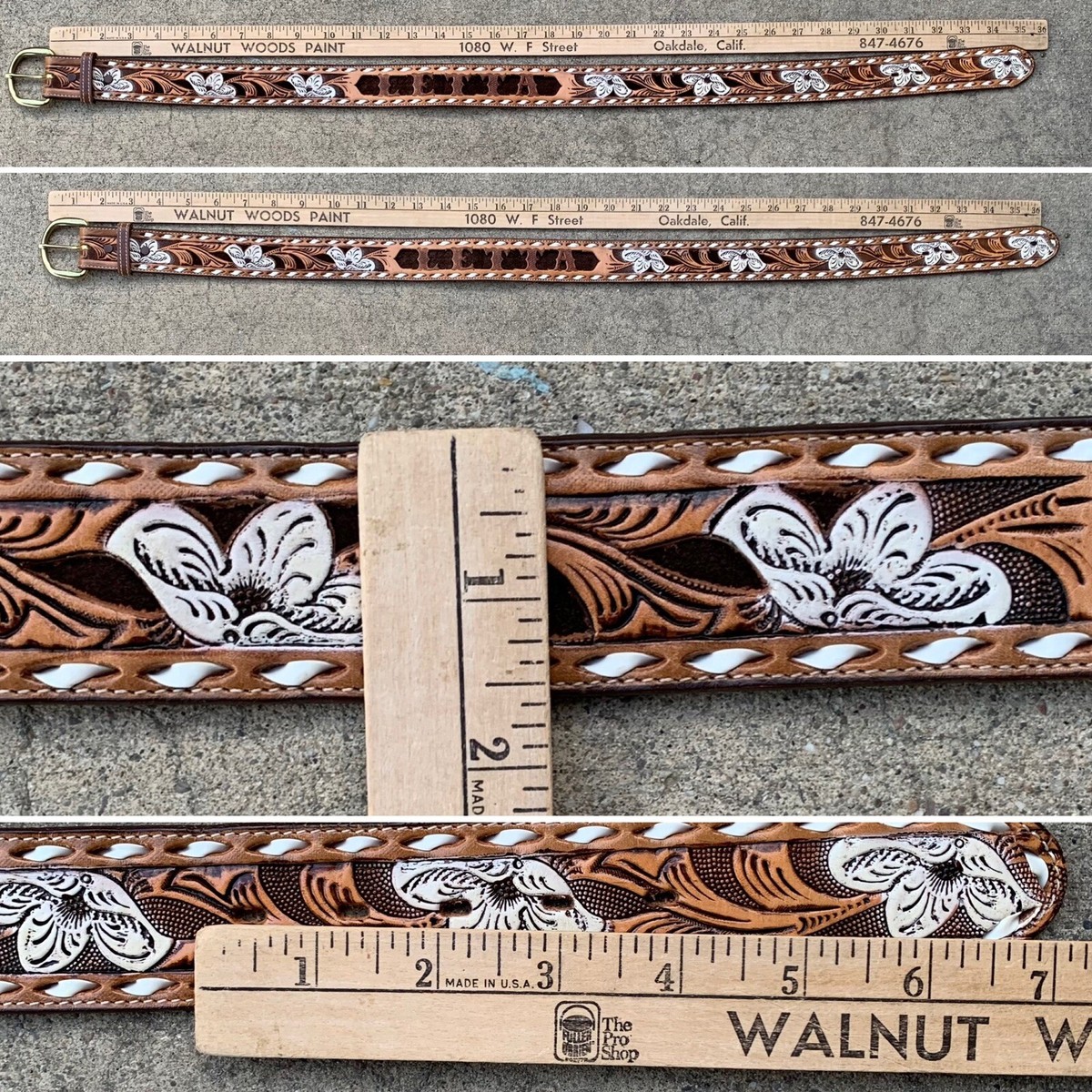 Vintage Nocona Tooled Leather Belt Kona Kut 32 Western Cowboy Rodeo w/ Blue Bayo Nocona Belt Co. Men main image 2