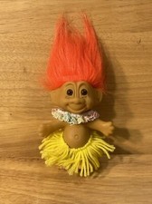 Vintage Russ Troll Doll 5" Hawaiian Hula Dancer Orange Hair Yellow Grass Skirt