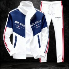 Milano Italia Colorblock White Blue Red Tracksuit Set Striped Jacket  Pants Men