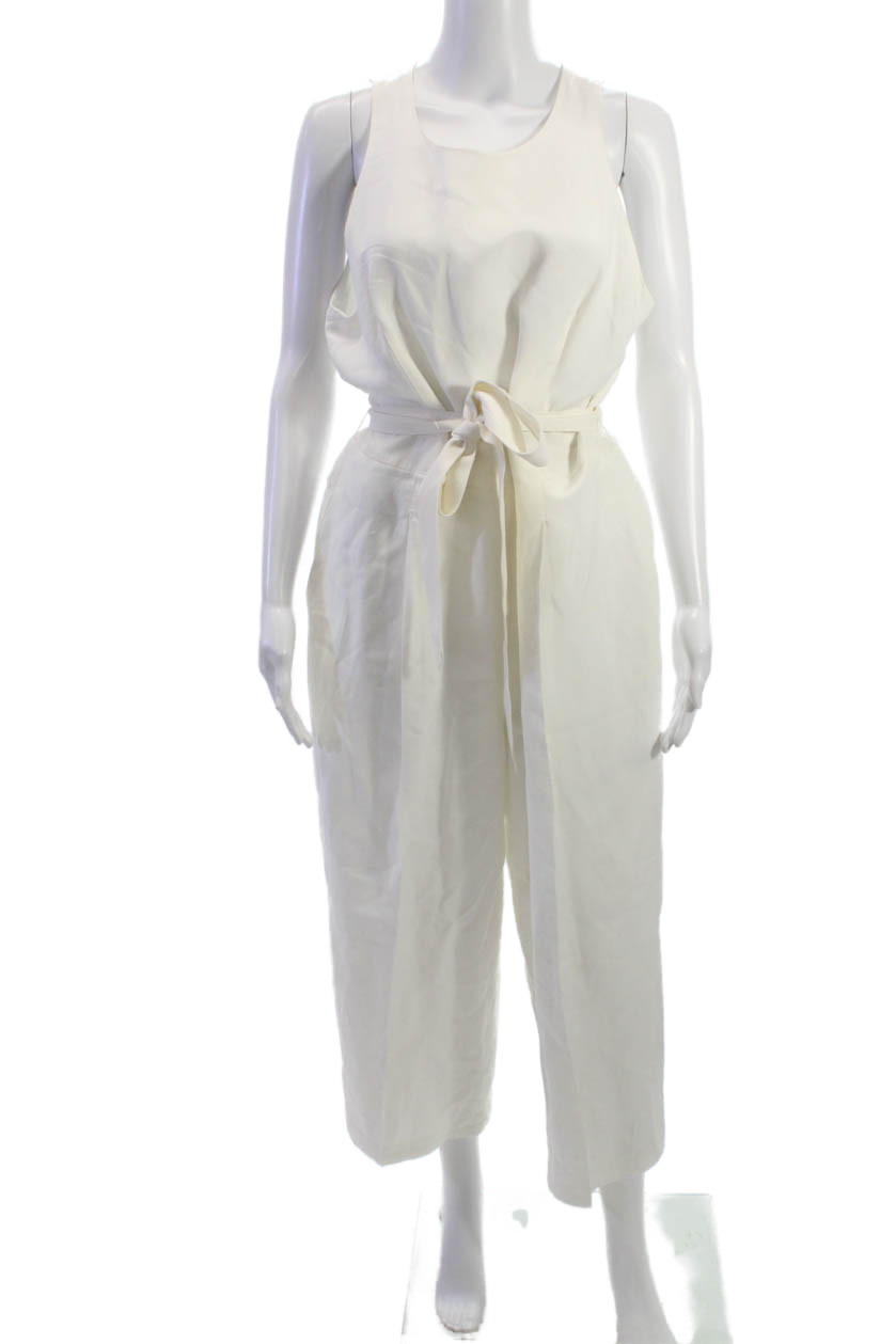 Banana Republic Womens White Scoop Neck Sleeveless Jumpsuit Rayon Linen Size 14Free Shipping in US $100+ Orders | $6.95 Orders Below
