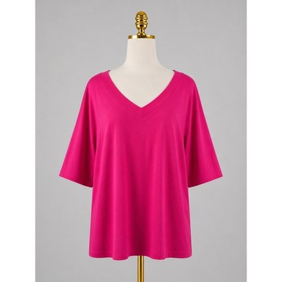 Isaac Mizrahi Live Essentials Pima Cotton V-Neck Top Luxe Knit 3X Pink A389677