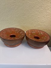 2  Matisse Renoir California Copper Enamel Taper Holders Vtg Wood (o6