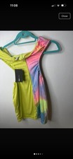 Fashion Nova Women's L Lime Multicolor Colorblock Bodycon Ruched Zip Ribbed
