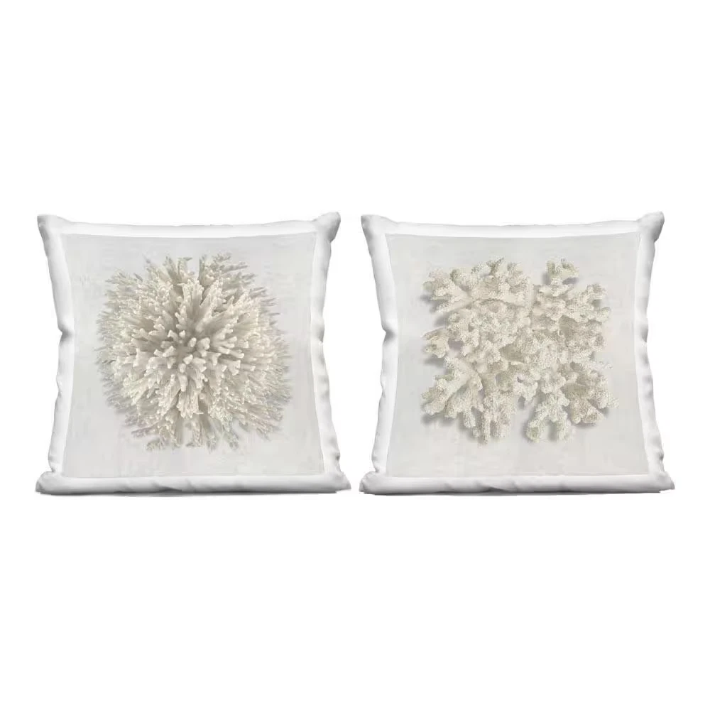 Distinct Natural Coral Off-White Abstract Polyester 18 In. X 18 In. Throw Pillow