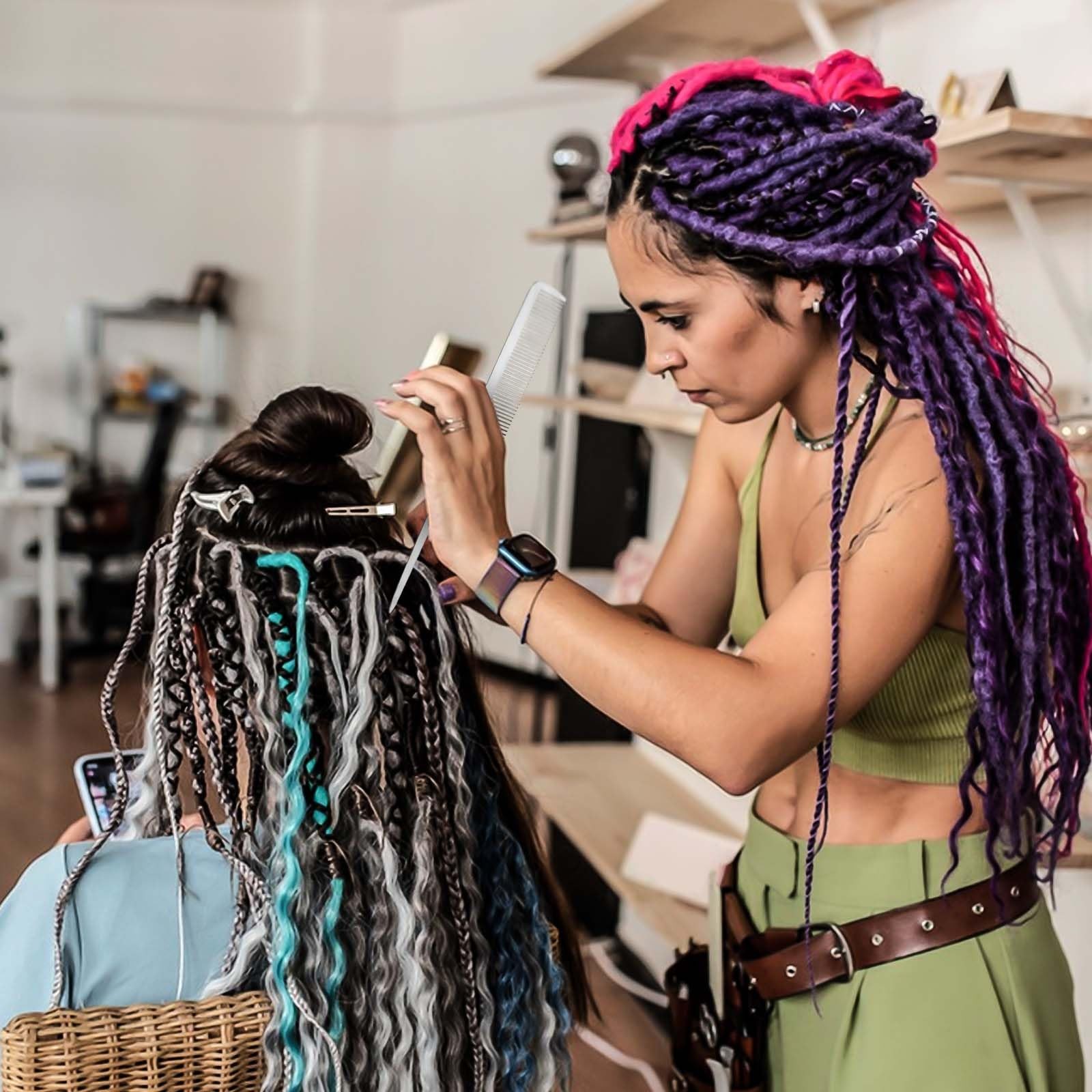 2 PCS Stainless Steel Rat Tail Comb with Metal Pick and Flat Top Barber Comb for