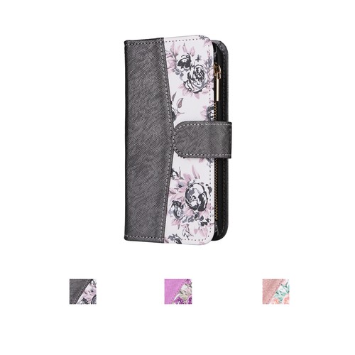 Für iPhone 16 Pro 6,3 Zoll Floral Wallte Case Handy Cover Band Kartenfach Reißverschluss