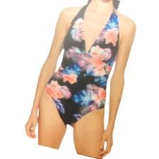 NWT DKNY Halter Swimsuit UPF Bathing Suit 1 PC Floral Beach Vacation Womens XL