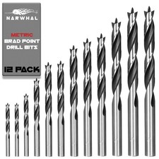Brad Point Wood Drill Bit Set - Metric Sizes 12 Pack with Storage Case Carp...