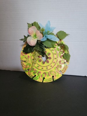 Hand Painted Small Metal Saw Blade With Faux Flowers Unique