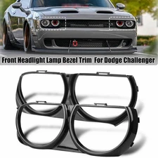 Pair Front Headlight Lamp Bezel Trim Cover LH &RH For Dodge Challenger 2015-2021