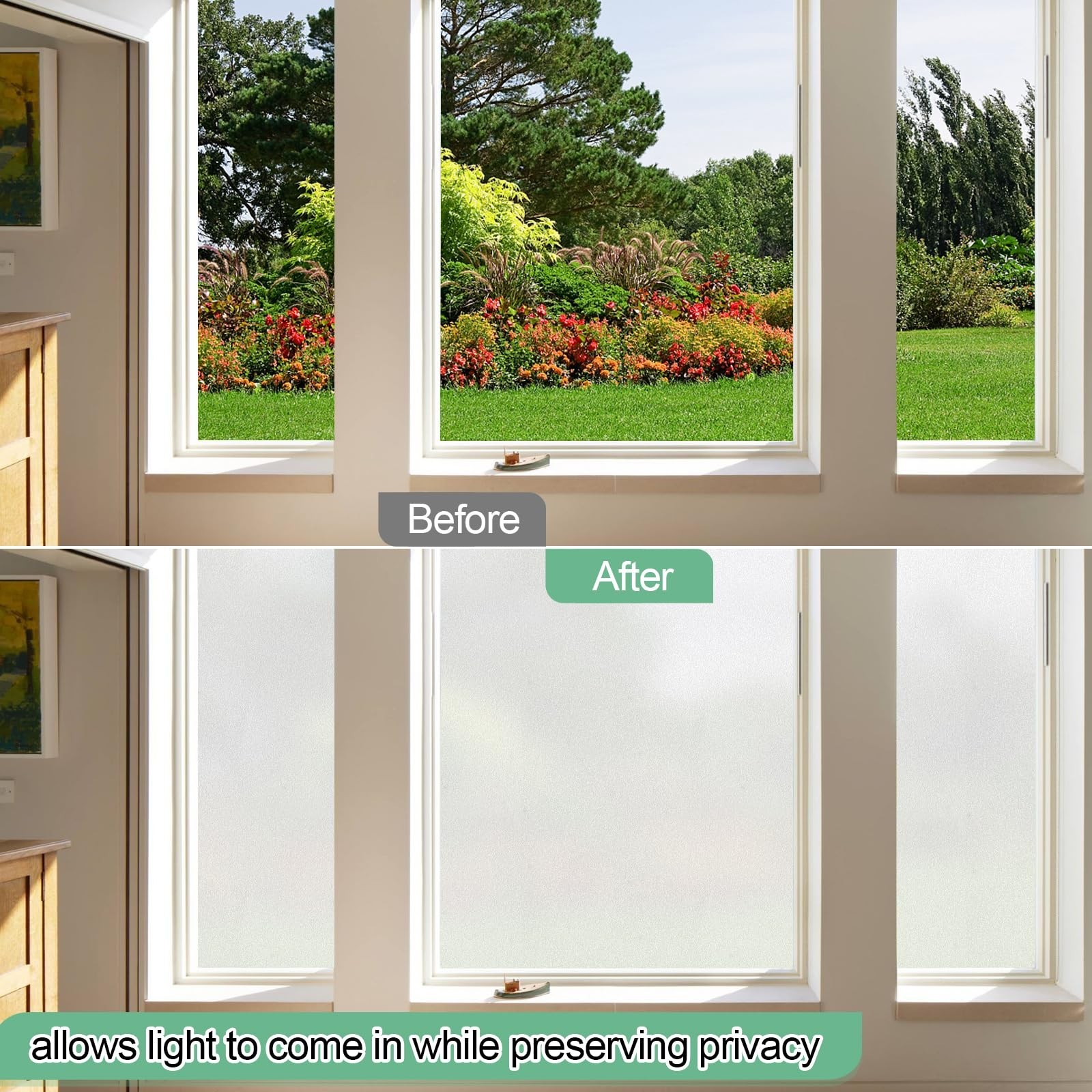 Vivinin Frosted Glass Window Film - 17.3x472.4 Inches Privacy Anti-UV, Non-Ad...