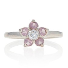 NEW Pink Clear Cubic Zirconia Flower Ring - Sterling Silver Halo Size 7