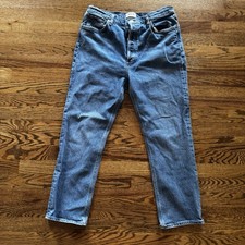 Agolde Jeans Womens Riley High Rise Straight Crop Button Fly Distressed Jeans 32