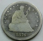 US 1876 Seated Liberty Quarter  **