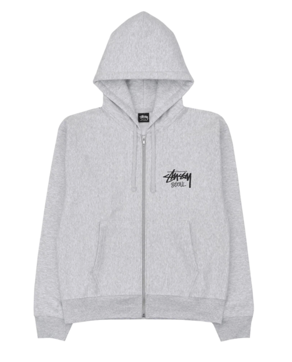 Stussy Stock SEOUL Zip Hoodie Ash Heather Gray Size L Full Zip