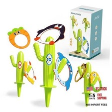 9PCS Ring toss Game Contains 3 Cacti and 6 Cartoon Rings , Green Cactus