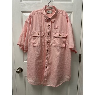 Orvis Mens XL Pink Short Sleeve Cotton Fishing Utility Shirt Ventilated Back