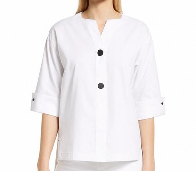 Ming Wang button-front shirt XL Cotton/Nylon/Spandex White Black Casual Travel