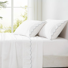 Coastal Chic King Cotton Sheet Set with Scalloped Edge - Blue White