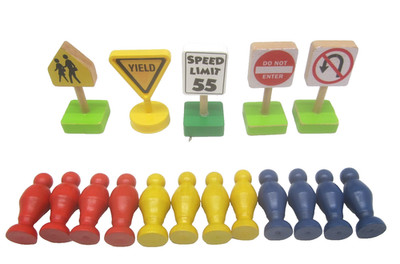 Thomas Wooden Train Lot of 5 Signs Stop Yield Speed Limit ...& 12 wood Figures