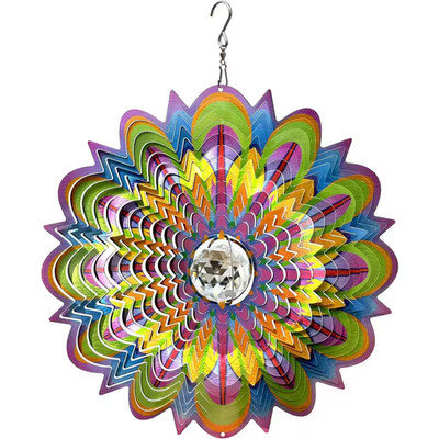 Wind Spinner with Crystal Ball Bloosom 3D Stainless Steel Hanging Kinetic Yard A